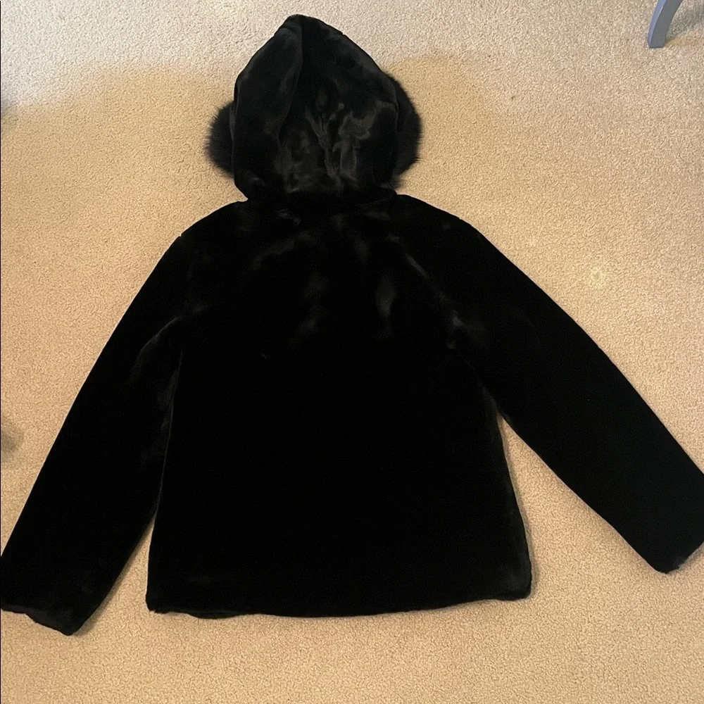 Calvin Klein Faux Fur Reversible Coat with Fox Trimmed Hood